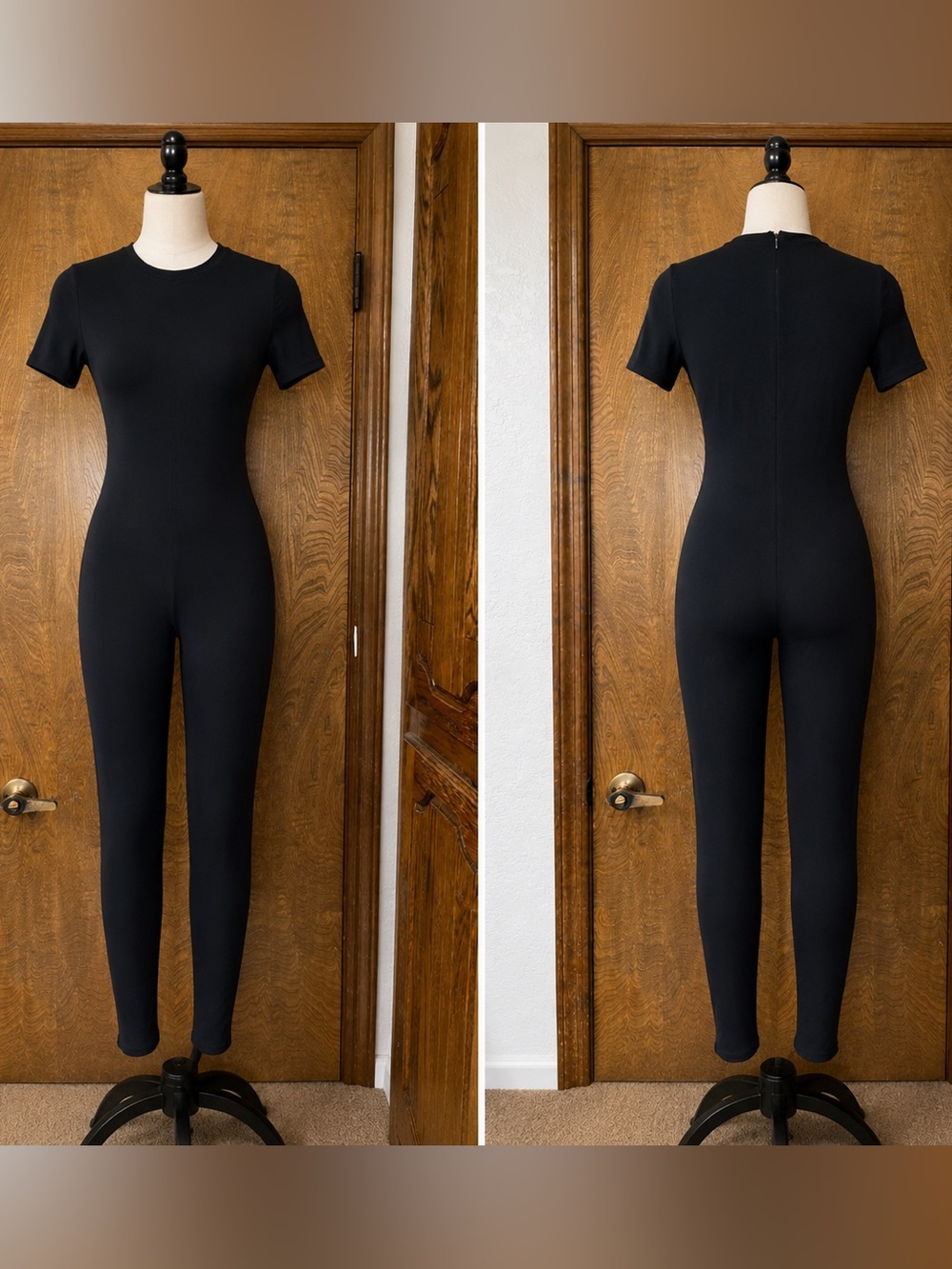 Naked Wardrobe Black Short Sleeve Bodycon Jumpsuit Medium Catsuit One Piece